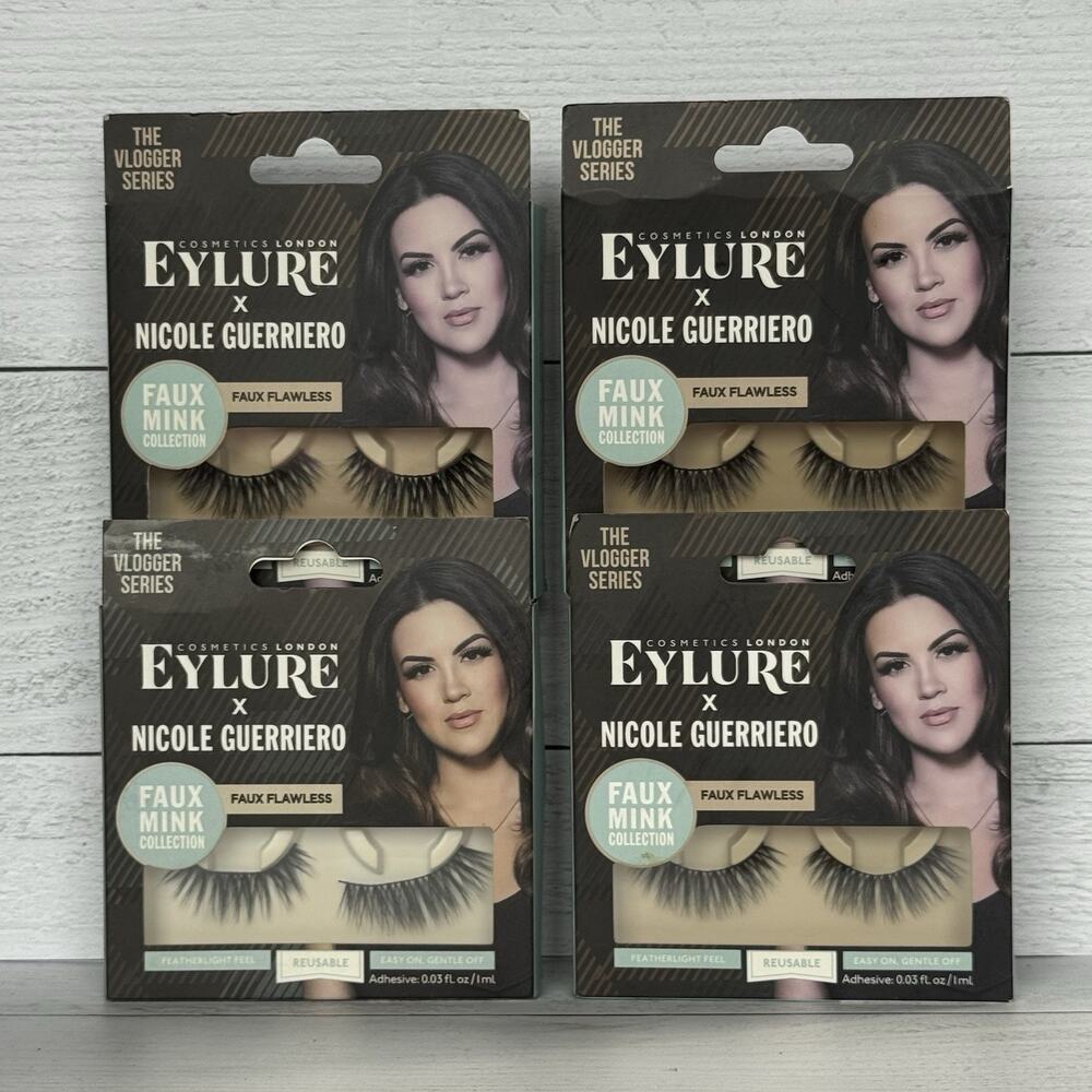 Eylure x Nicole Guerriero Faux Flawless Strip Lashes Long Natural Reusable x 4pk